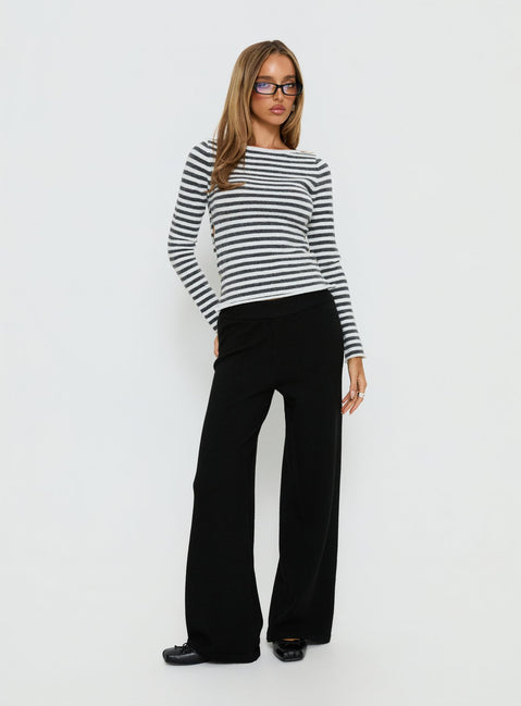 front view of model wearing Princess Polly Bekki Wide Leg Knit Pant Black High Rise Pants 