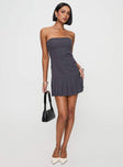 front view of model wearing Princess Polly Twin Flame Strapless Mini Dress Slate Grey Straight Neck 