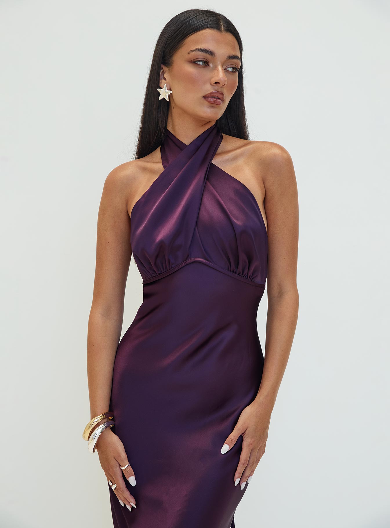 Princess Polly Women's Rosaminta Satin Halter Dress - Purple - Maxi Dresses Princess Polly Women's Rosaminta Satin Halter Dress - Purple - Maxi Dresses