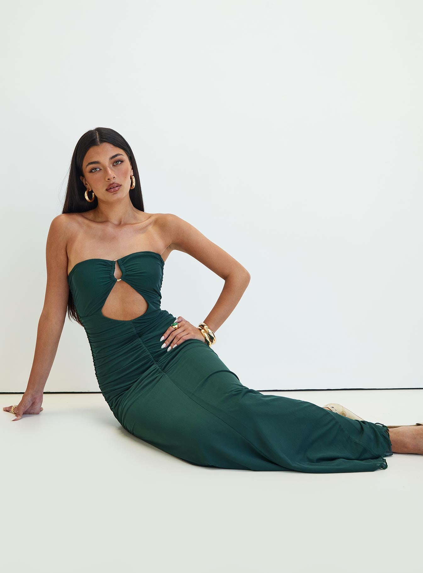 Gomeza Strapless Cut Out Maxi Dress Dark Green | Princess Polly Gomeza Strapless Cut Out Maxi Dress Dark Green | Princess Polly