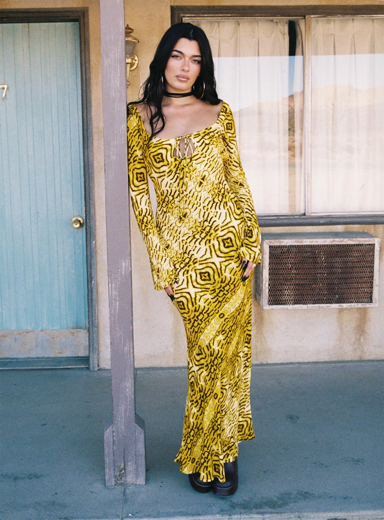 Setting Sun Long Sleeve Maxi Dress Yellow / Black | Princess Polly Setting Sun Long Sleeve Maxi Dress Yellow / Black | Princess Polly