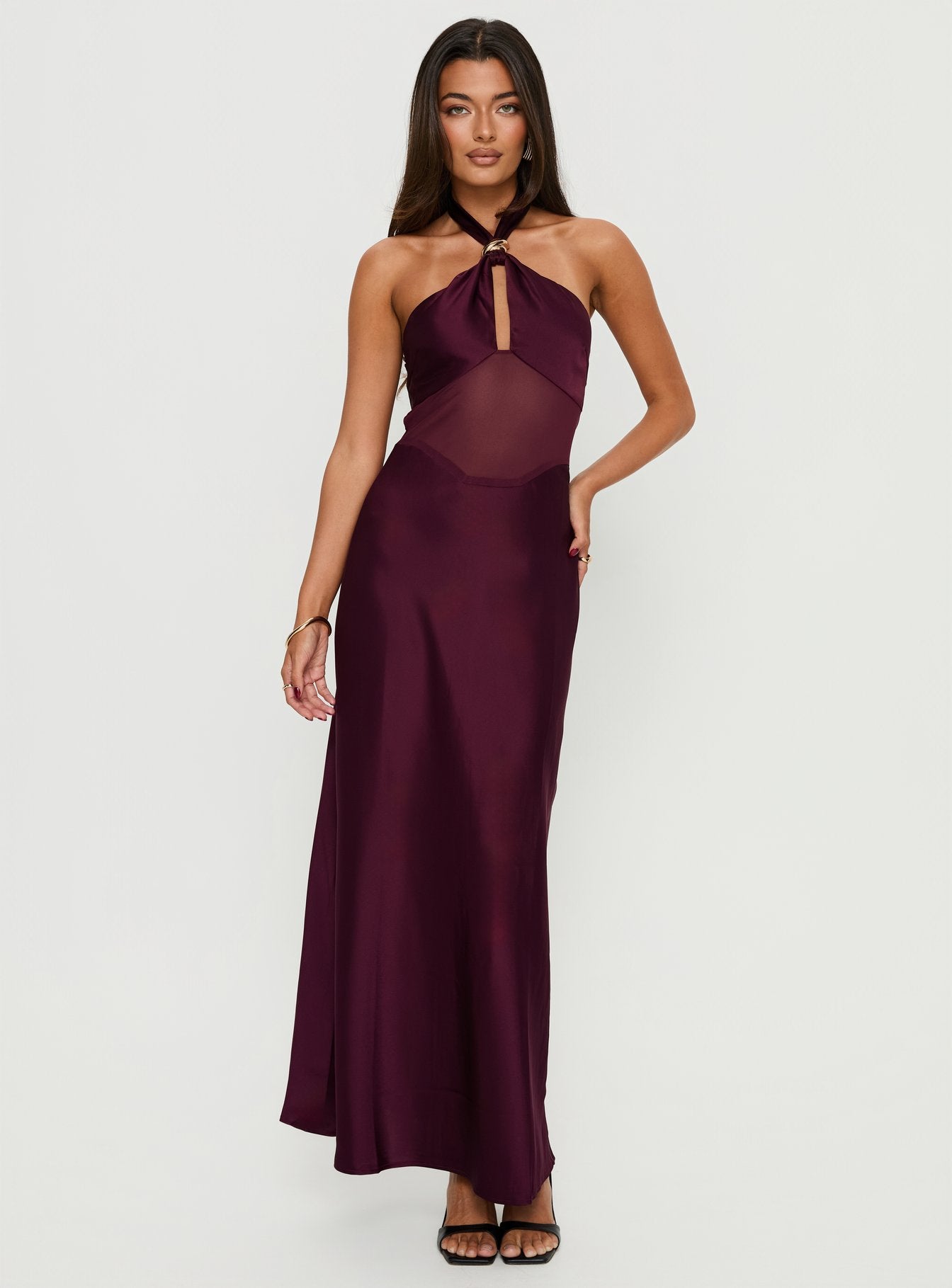 Rosario Halter Sheer Maxi Dress | Plum | Womens | Princess Polly Rosario Halter Sheer Maxi Dress | Plum | Womens | Princess Polly