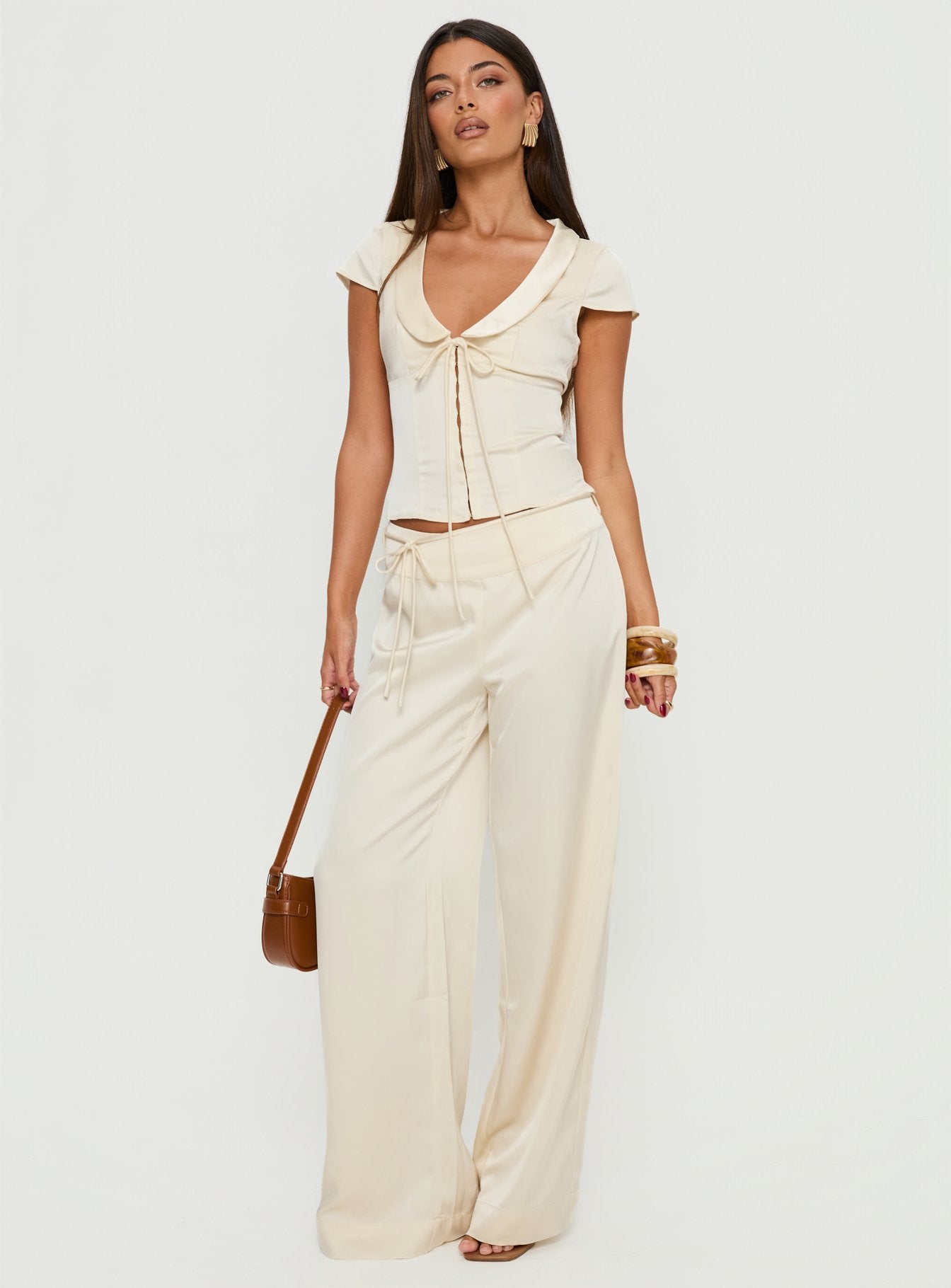 Aubrette Satin Tie Pants | Cream | Womens | Princess Polly Aubrette Satin Tie Pants | Cream | Womens | Princess Polly
