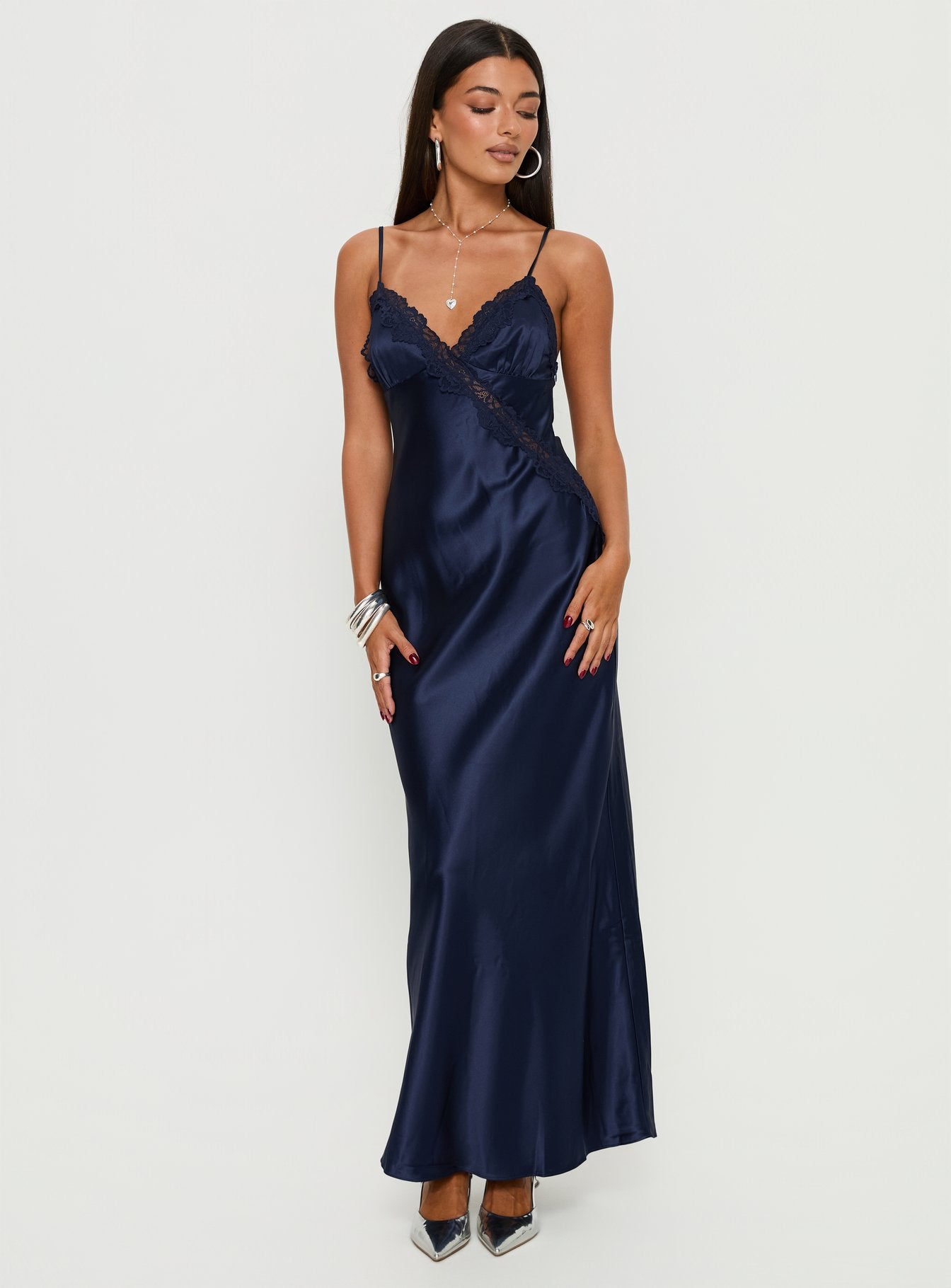 Madelene Lace V Neck Maxi Dress | Navy | Womens | Princess Polly Madelene Lace V Neck Maxi Dress | Navy | Womens | Princess Polly