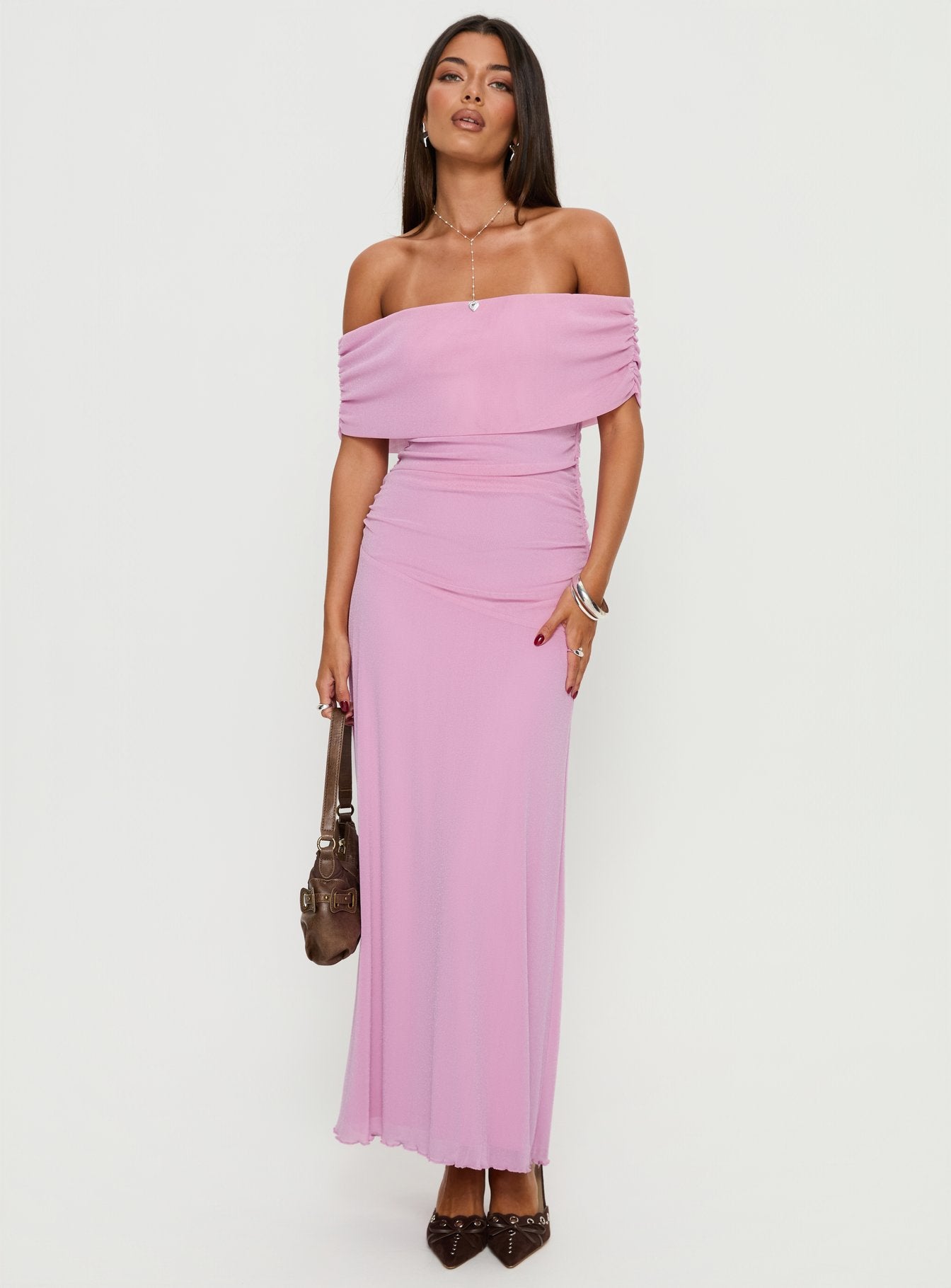 早い者勝ち！ apolina penelope dress pink sand Penelopa Off Shoulder Maxi Dress Pink | Princess Polly