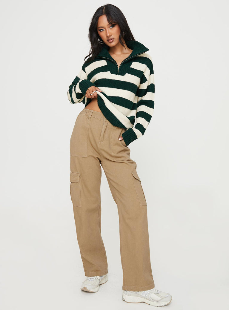 Neena Quarter Zip Sweater Green / Cream