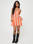 Princess Polly Square Neck  Jorgie Linen Blend Mini Dress Orange Multi