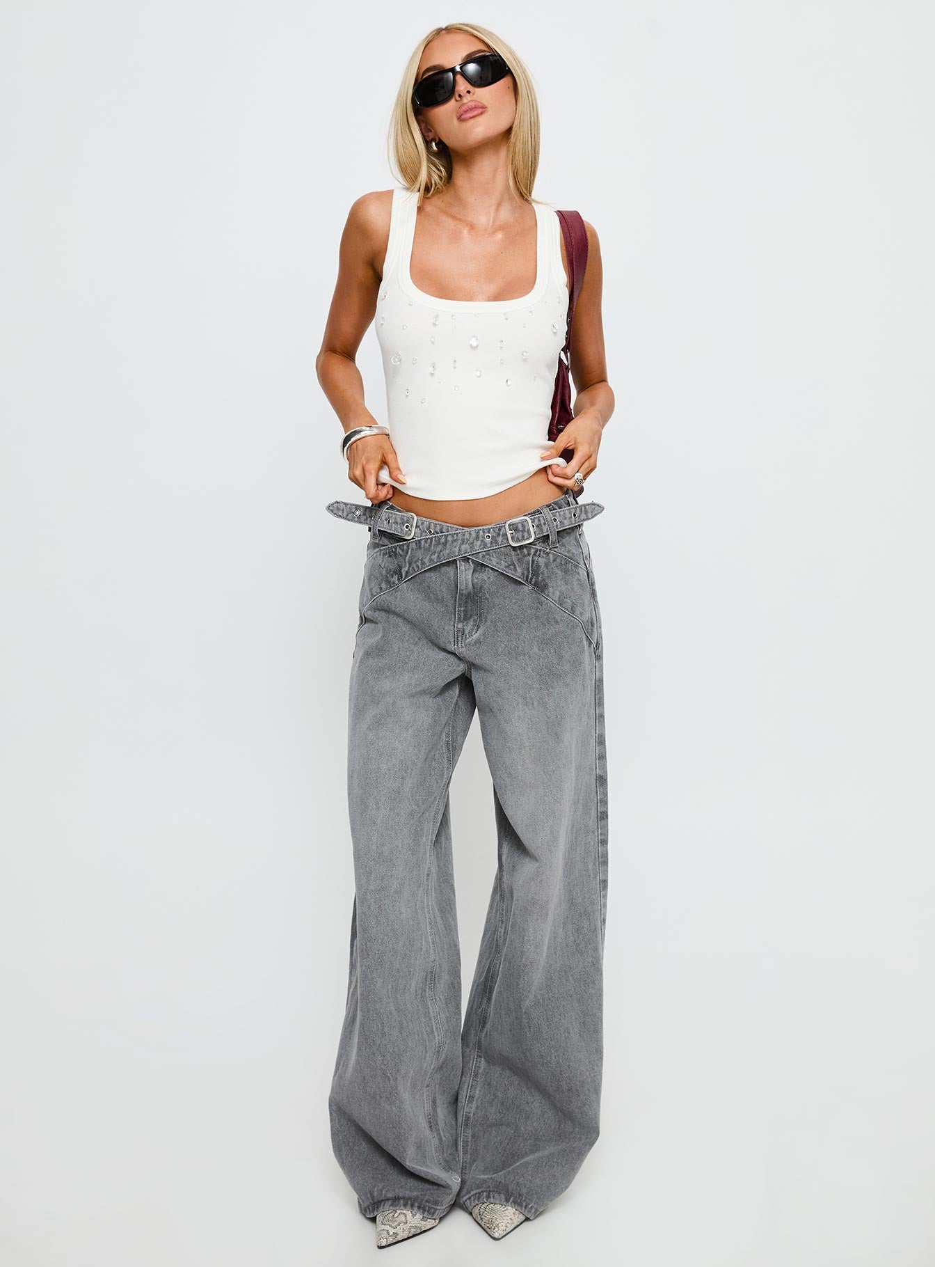 Diviana Droplet Rib Tank Top White