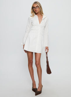 Stellaria Ruched Long Sleeve Mini Dress White