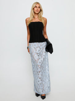  front view of model wearing Princess Polly Carman Lace Midi Skirt Blue Maxi Skirts 