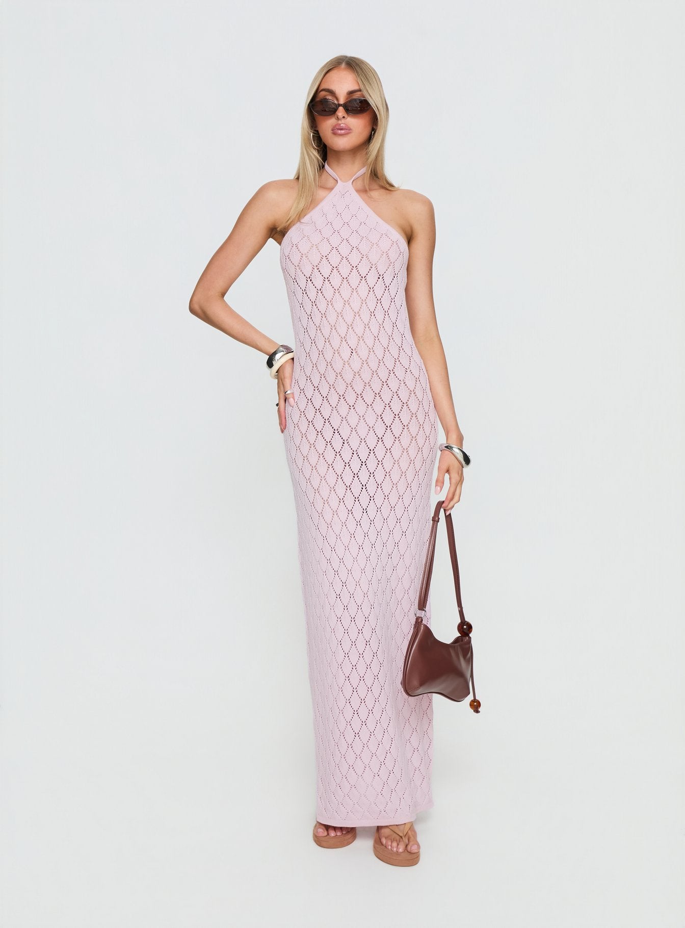 Jorda Halter Crochet Maxi Dress L | XL | Pink | Womens | Princess Polly Lower Impact Jorda Halter Crochet Maxi Dress L | XL | Pink | Womens | Princess Polly Lower Impact