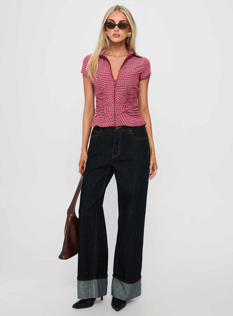 Meryn Ruched Top Red Check
