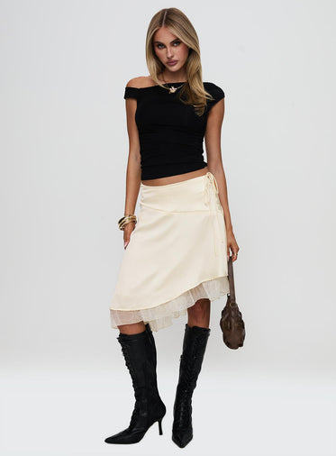 Rosemead Satin Midi Skirt Cream