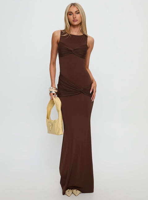 Pivotal Twist Detail Maxi Dress | Brown | Womens | Princess Polly Lower Impact Pivotal Twist Detail Maxi Dress | Brown | Womens | Princess Polly Lower Impact