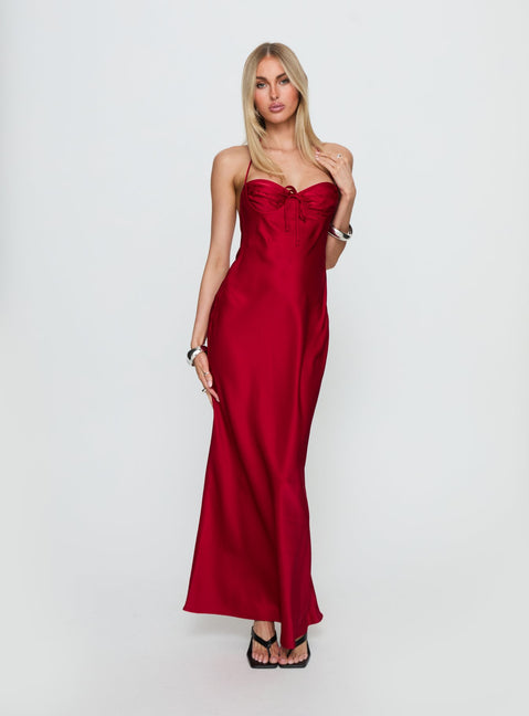 Costella Halter Satin Maxi Dress Red