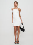 side view of model wearing Princess Polly Martinet Mini Dress White Square Neck 