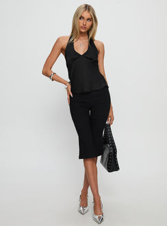 Remarkable Satin Plunge Neck Top Black