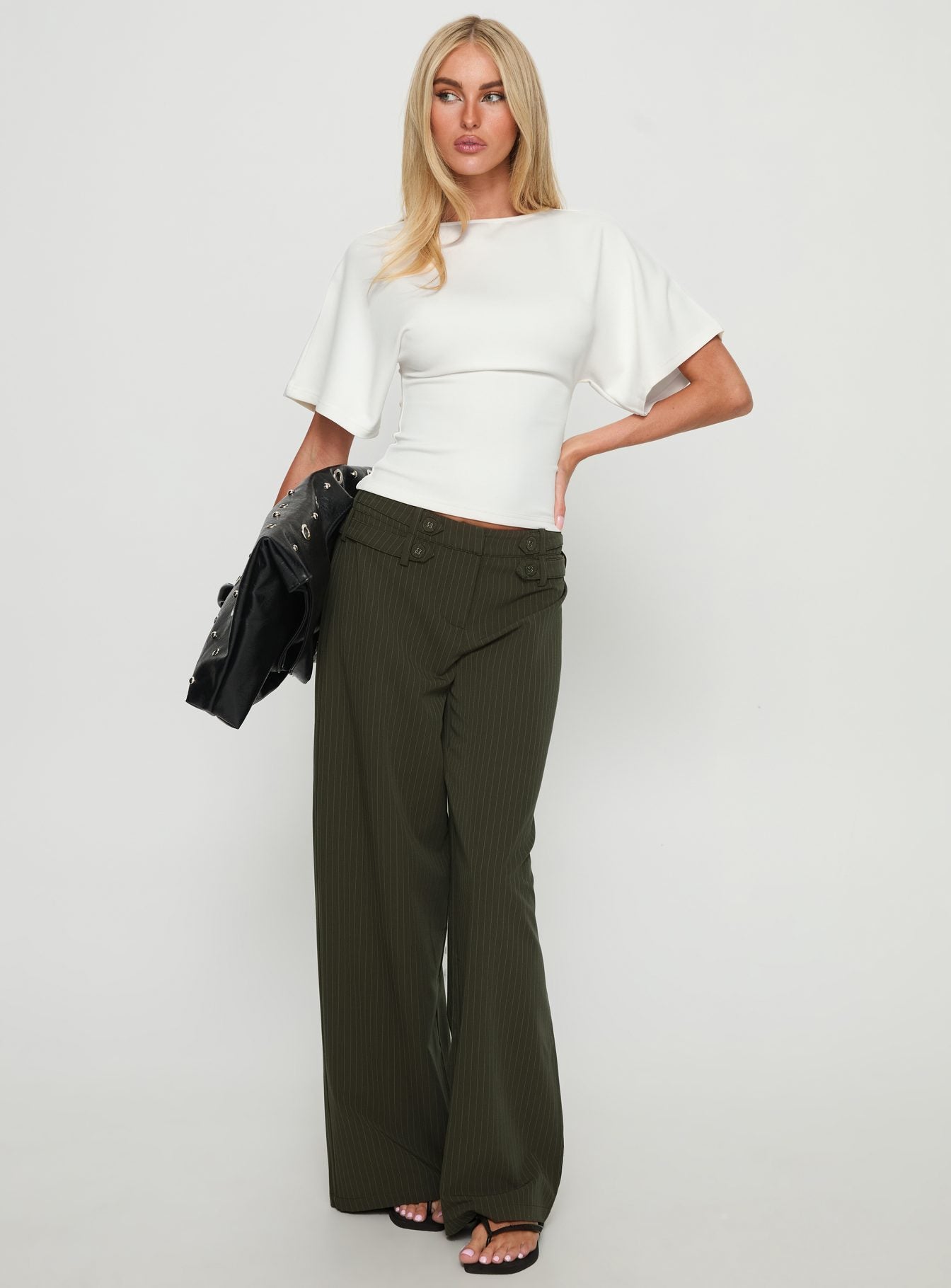 Jette TailoRed Buckle Pant Green Pinstripe | Princess Polly