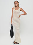 front view of model wearing Princess Polly Fransson Maxi Dress Cream Scoop Neck 