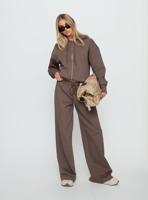 side view of model wearing Princess Polly All Day Oversized Hoodie Mocha Longline Jumpers 