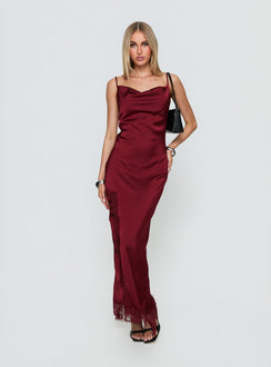 Katalyna Lace Cowl Neck Maxi Dress Red