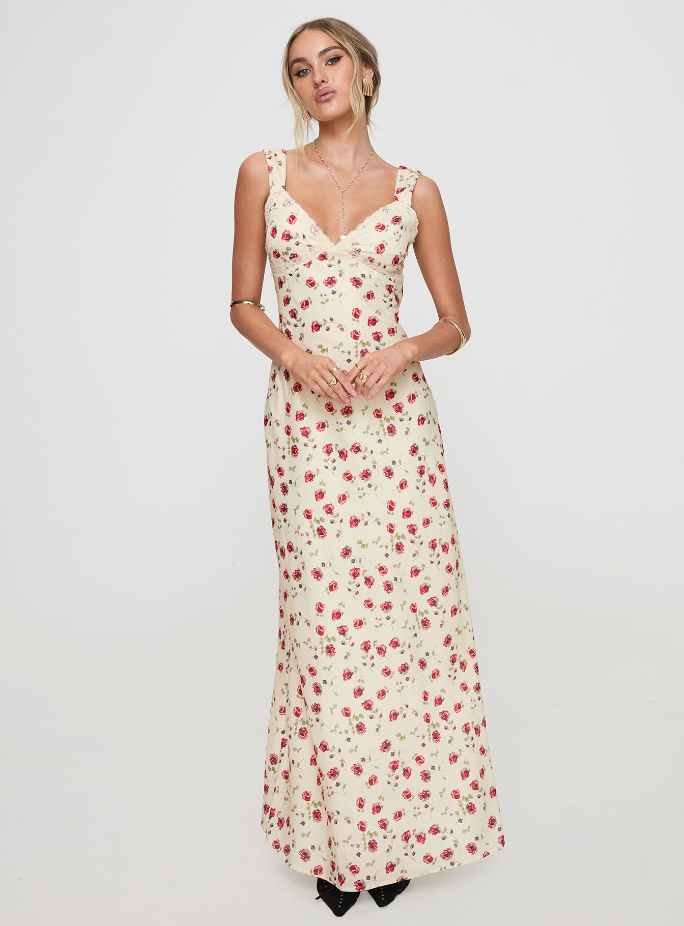 front view of model wearing Princess Polly Verona Maxi Dress Multi V-Neck 