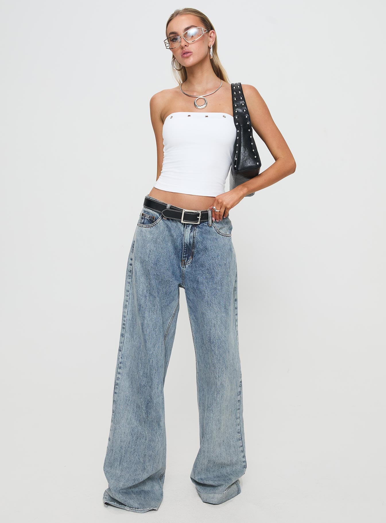 front view of model wearing Princess Polly Mayuk Strapless Top White Sleeveless straight 