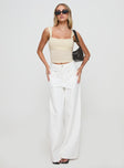 front view of model wearing Princess Polly Francois Backless Top Cream Sleeveless Square Neck 