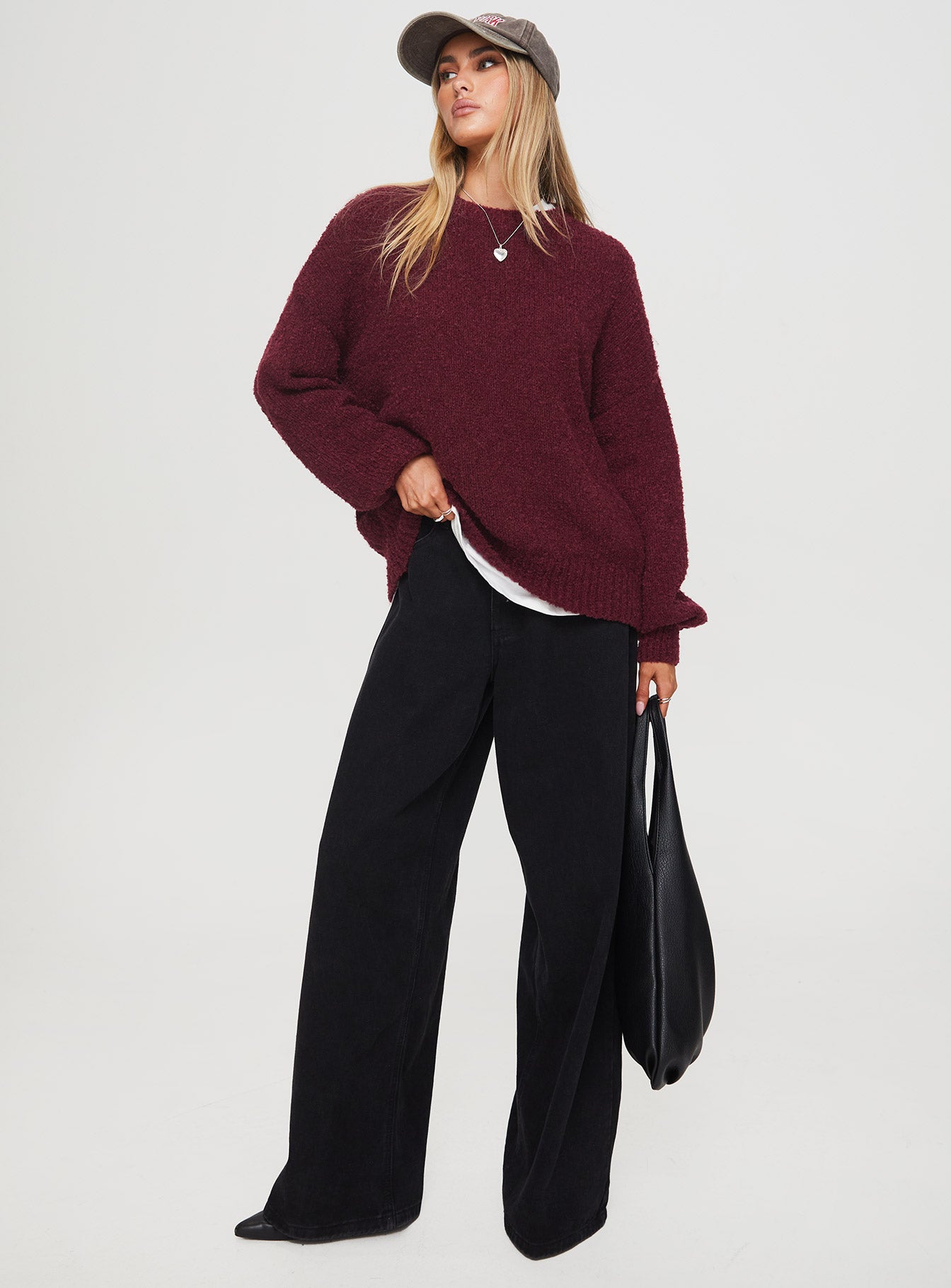 Niomie Knit Sweater Burgundy | Princess Polly