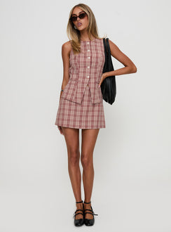   front view of model wearing Princess Polly Theodosia Mini Skirt Red Check Mini Skirts 