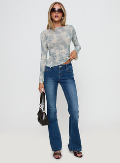 front view of model wearing Princess Polly Let It Happen Boat Neck Long Sleeve Top Leopard Full Sleeves Boat Neck 