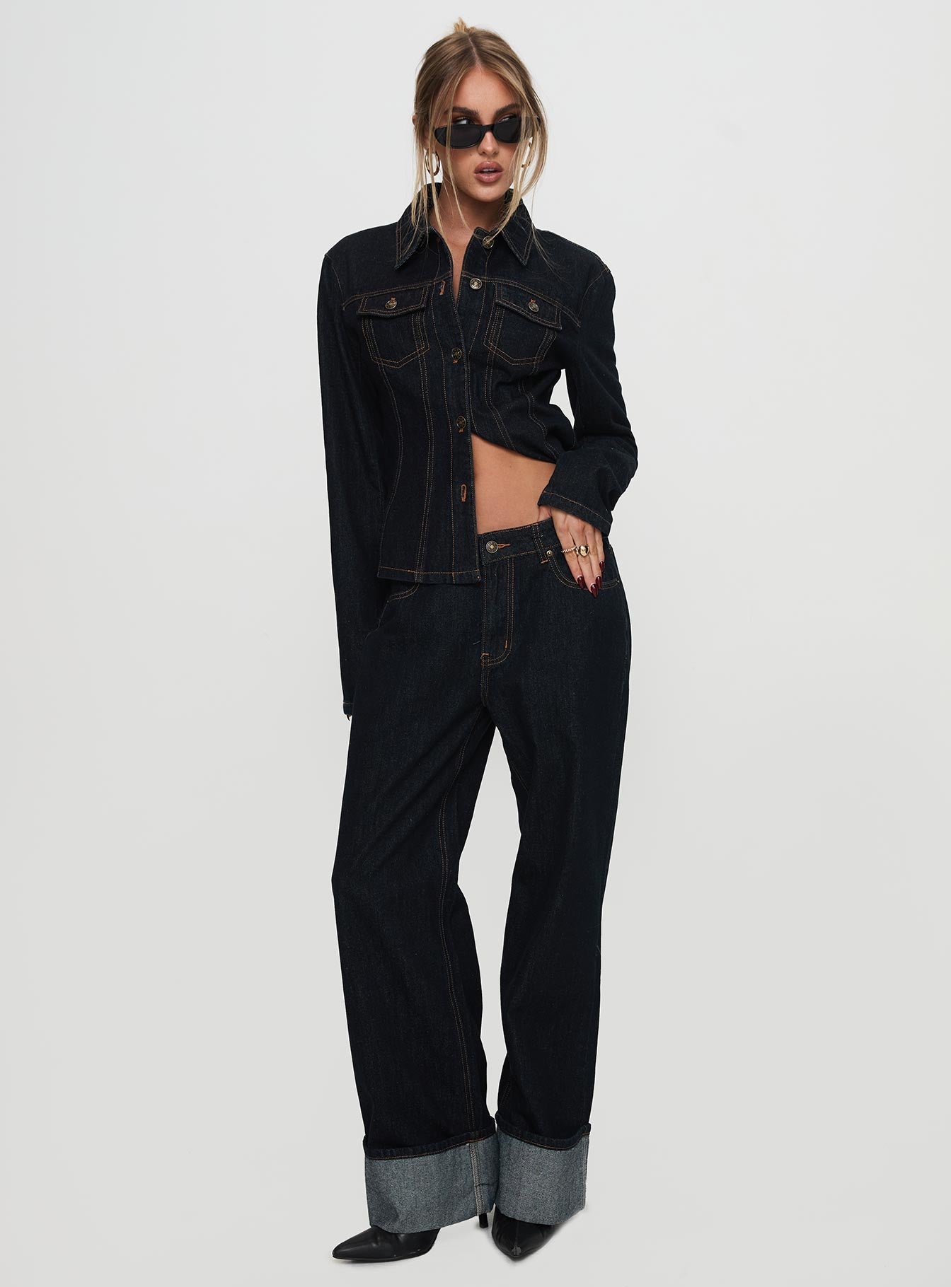 Top Model Cuffed Jean Dark Denim | Princess Polly Top Model Cuffed Jean Dark Denim | Princess Polly
