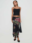   front view of model wearing Princess Polly Paganio Maxi Skirt Black Floral Maxi 