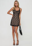 Mini dress Lace material, cowl neckline, fixed straps, invisible zip fastening Good stretch, fully lined 