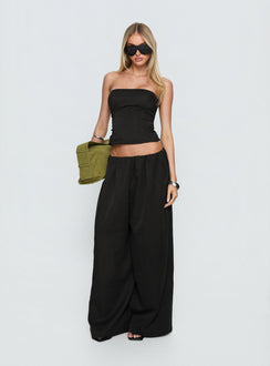 front view of model wearing Princess Polly Odara Wide Leg Pants Black Low Rise Pants 