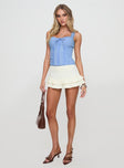 front view of model wearing Princess Polly Stellah Top Blue Sleeveless Sweetheart 