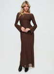 front view of model wearing Princess Polly Lukea Maxi Dress Chocolate 