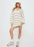 Princess Polly V-Neck  Williamson Sweater Mini Dress Beige / White