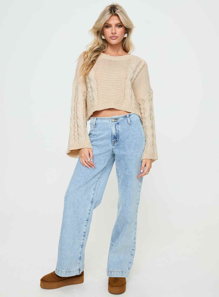 Charel Cable Knit Sweater Beige Princess Polly  Cropped 