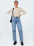 front view of model wearing Princess Polly Thorne Denim Jean Lower Impact High Waisted 