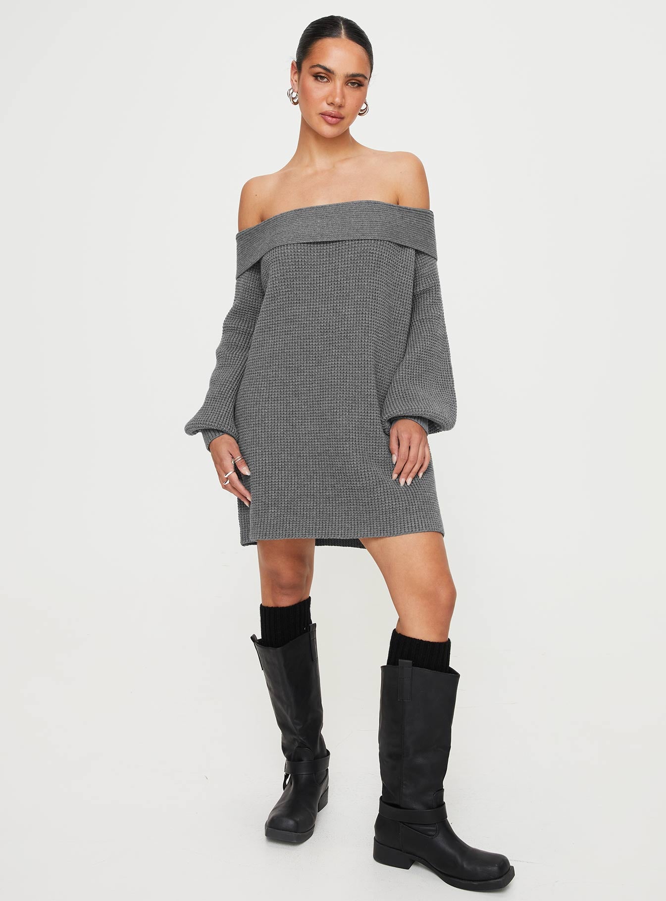 Deya Off The Shoulder Mini Dress Grey | Princess Polly Deya Off The Shoulder Mini Dress Grey | Princess Polly