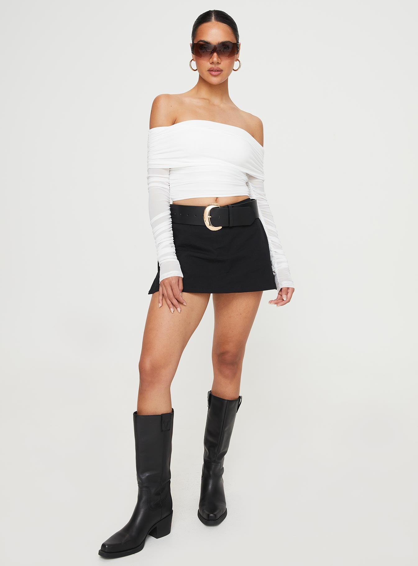 product Princess Polly Full Sleeves Asymmetric Neckline  Fairburn Off The Shoulder Top White