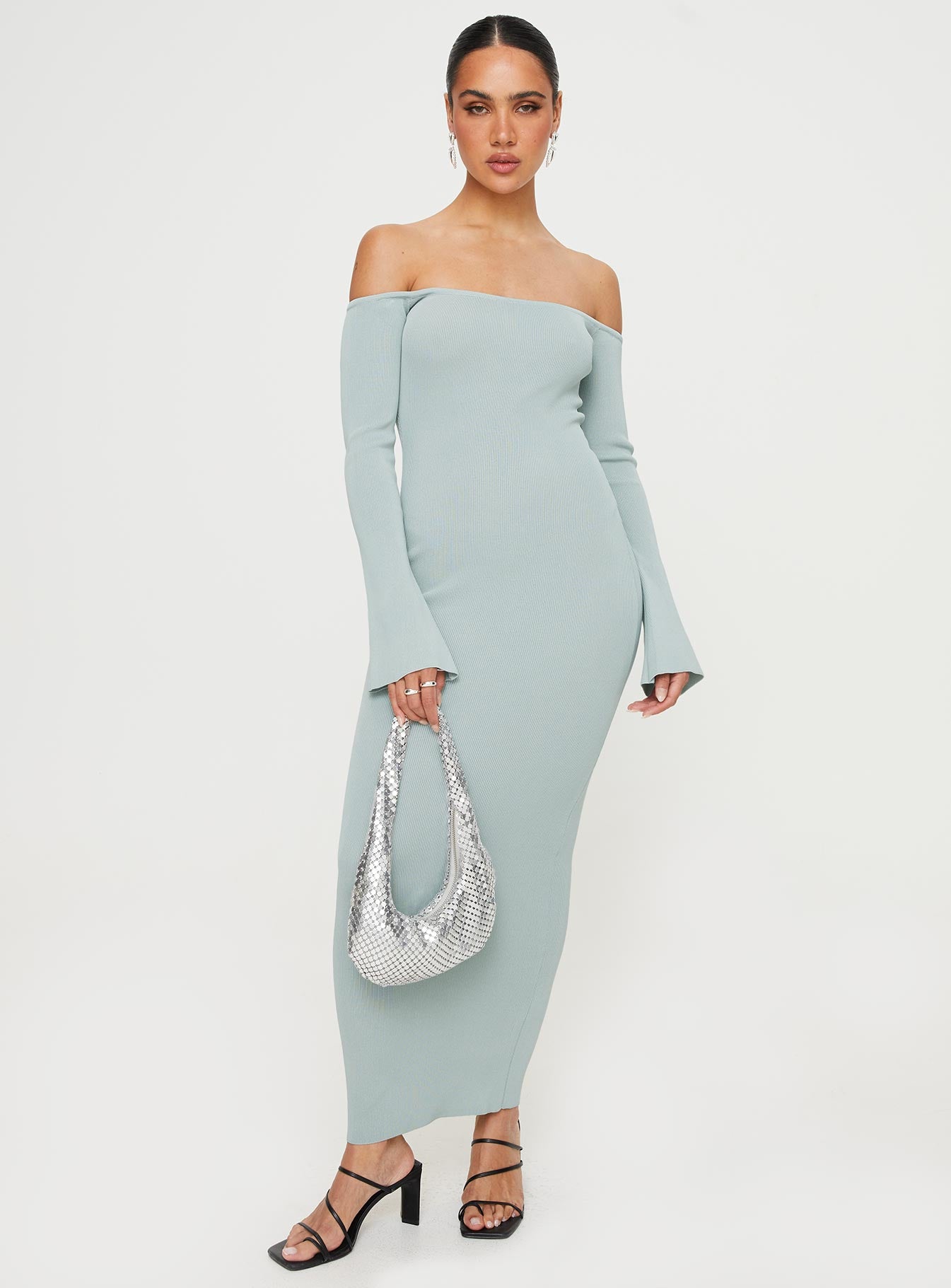 Parisa off the shoulder maxi dress grey marle