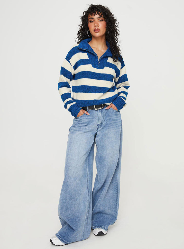 Neena Quarter Zip Sweater Blue / Cream