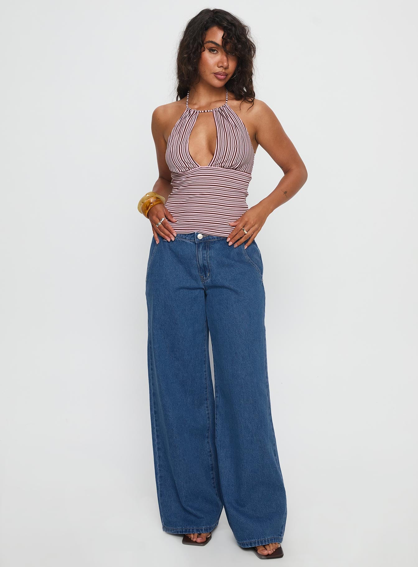 トップス room306 Pleats Design tops Sit In Silence Cut Out Top Purple Stripe | Princess Polly
