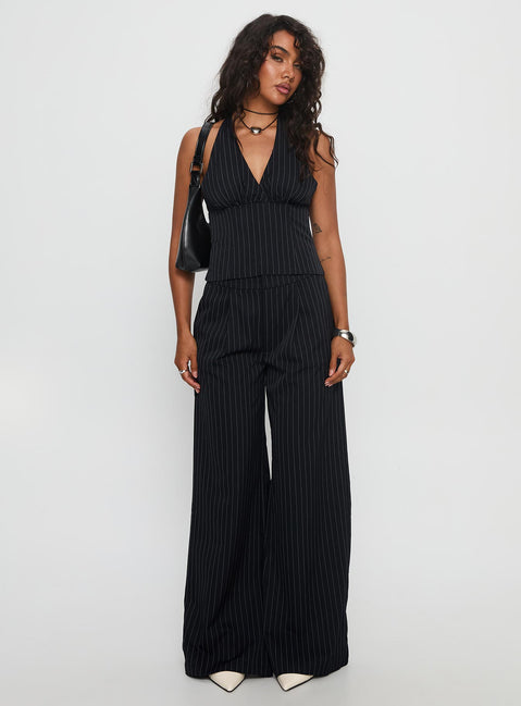All She Wrote Halter Tailored Set Navy Stripe