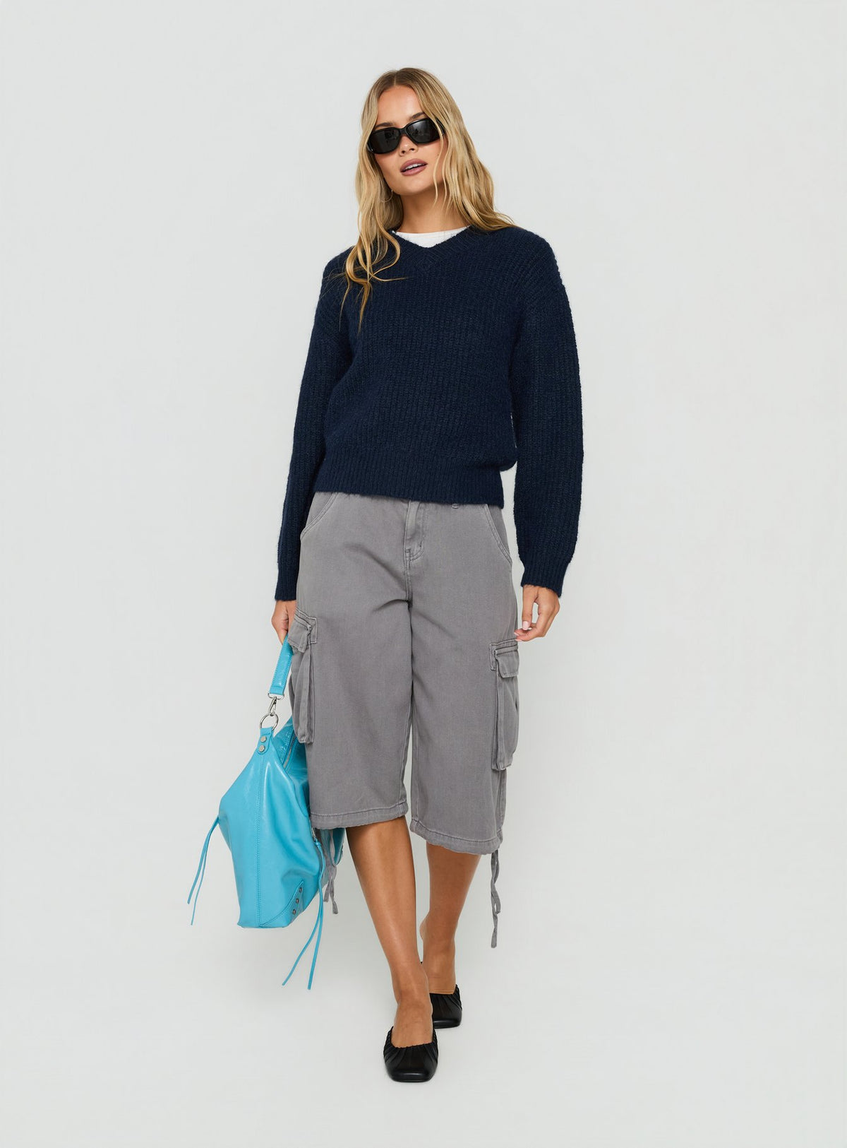 Zoelina Knit V Neck Sweater Navy