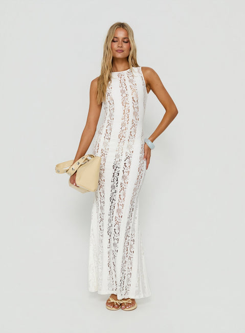 Laurenza Sheer Lace Maxi Dress Off White