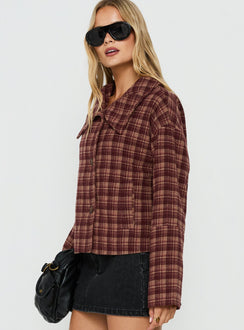 Navie Funnel Neck Jacket Red Check
