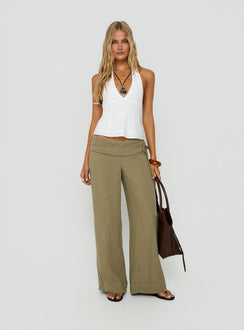 Silver Moon Linen Blend Tie Pants Olive Green Tall